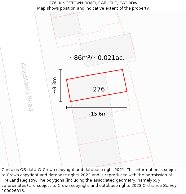276, KINGSTOWN ROAD, CARLISLE, CA3 0BW: Plot and title map