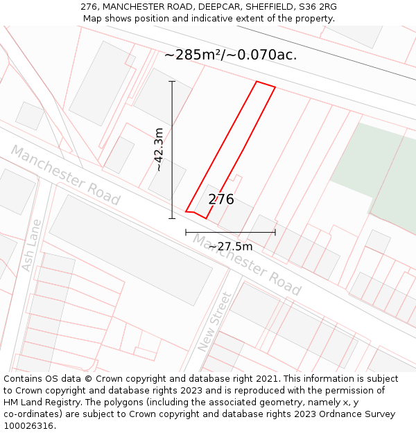 276, MANCHESTER ROAD, DEEPCAR, SHEFFIELD, S36 2RG: Plot and title map