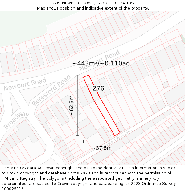 276, NEWPORT ROAD, CARDIFF, CF24 1RS: Plot and title map
