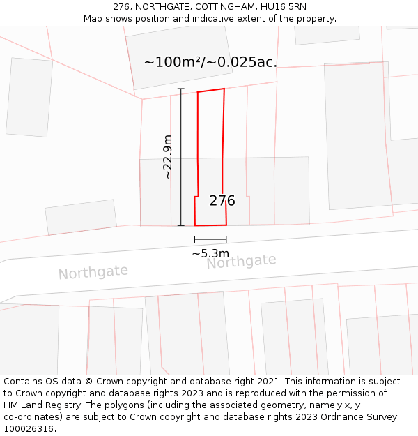 276, NORTHGATE, COTTINGHAM, HU16 5RN: Plot and title map