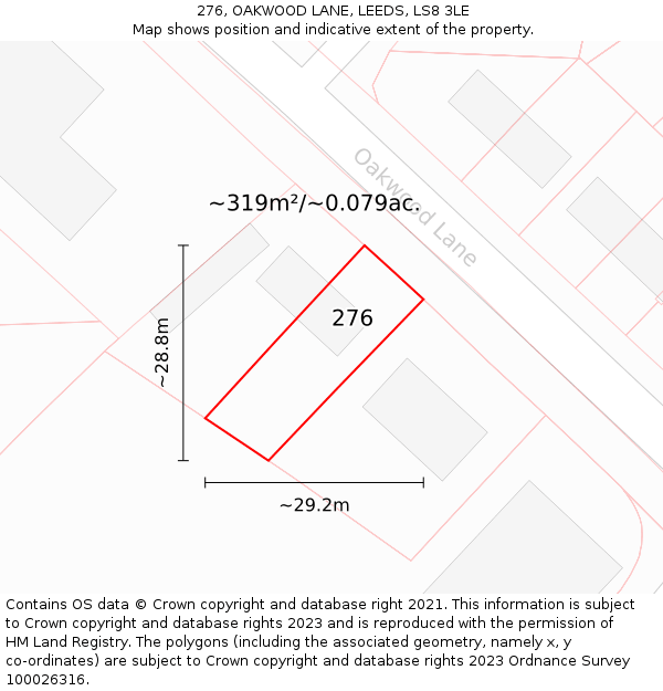 276, OAKWOOD LANE, LEEDS, LS8 3LE: Plot and title map