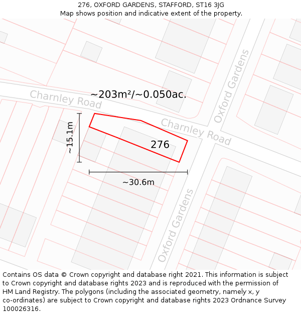 276, OXFORD GARDENS, STAFFORD, ST16 3JG: Plot and title map