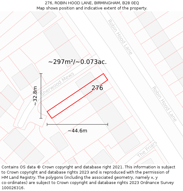276, ROBIN HOOD LANE, BIRMINGHAM, B28 0EQ: Plot and title map