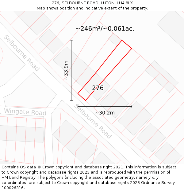 276, SELBOURNE ROAD, LUTON, LU4 8LX: Plot and title map