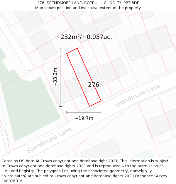 276, SPENDMORE LANE, COPPULL, CHORLEY, PR7 5DE: Plot and title map