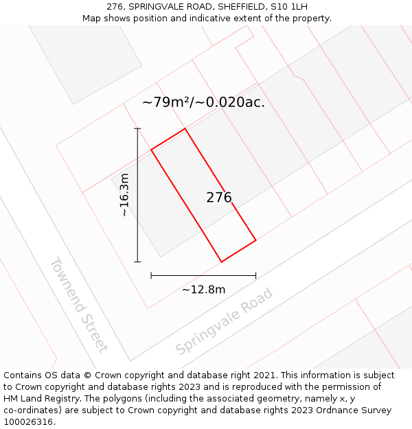 276, SPRINGVALE ROAD, SHEFFIELD, S10 1LH: Plot and title map