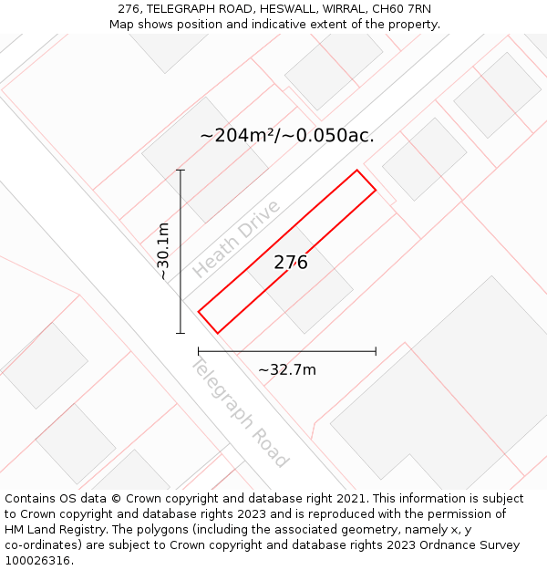 276, TELEGRAPH ROAD, HESWALL, WIRRAL, CH60 7RN: Plot and title map
