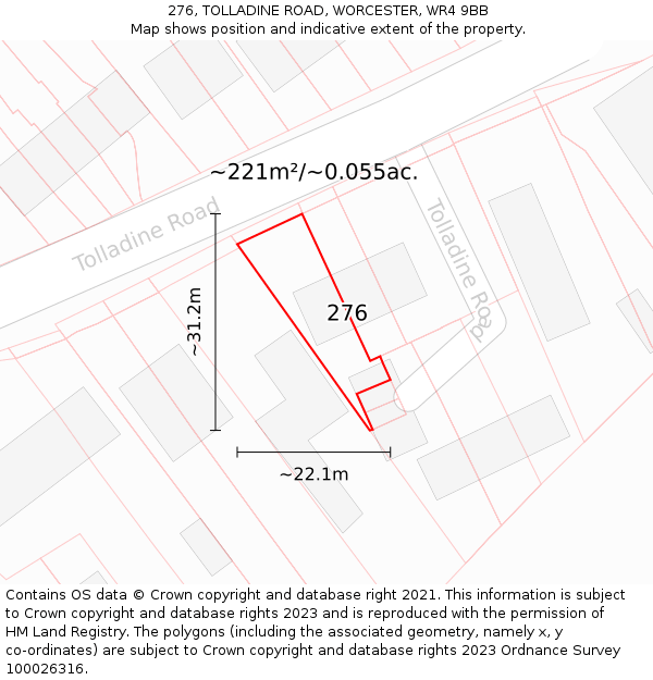 276, TOLLADINE ROAD, WORCESTER, WR4 9BB: Plot and title map