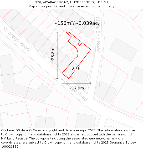 276, VICARAGE ROAD, HUDDERSFIELD, HD3 4HJ: Plot and title map