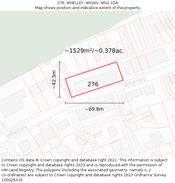 276, WHELLEY, WIGAN, WN2 1DA: Plot and title map
