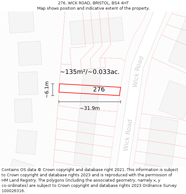 276, WICK ROAD, BRISTOL, BS4 4HT: Plot and title map