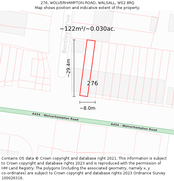276, WOLVERHAMPTON ROAD, WALSALL, WS2 8RQ: Plot and title map