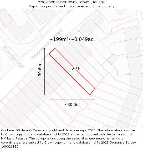 276, WOODBRIDGE ROAD, IPSWICH, IP4 2QU: Plot and title map