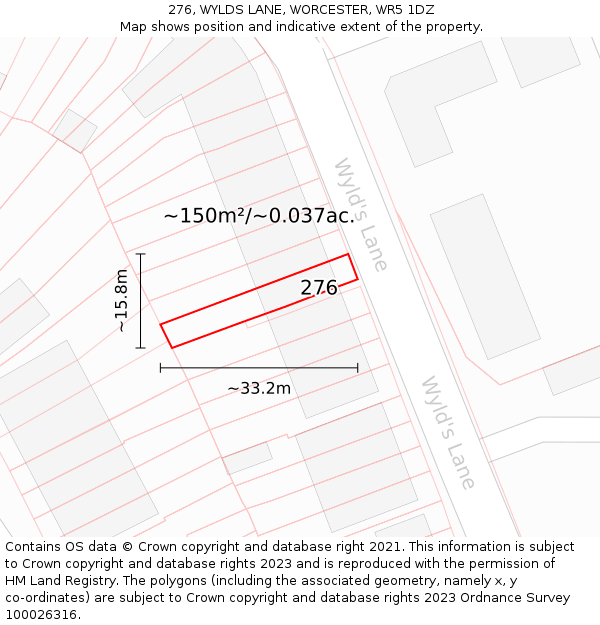 276, WYLDS LANE, WORCESTER, WR5 1DZ: Plot and title map