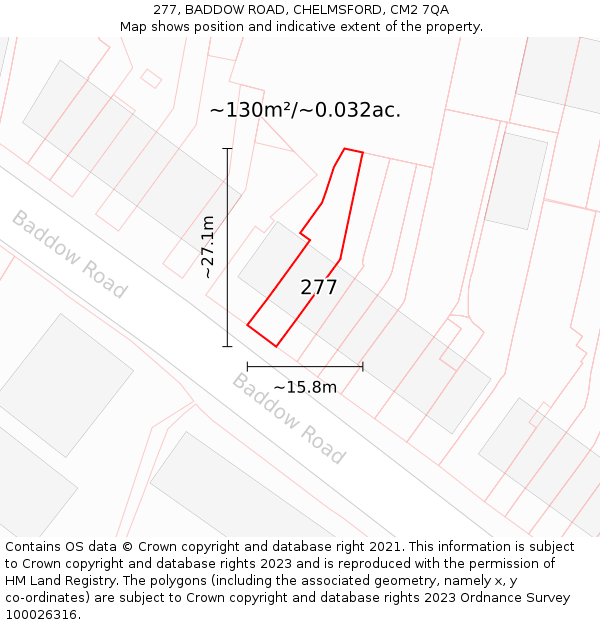 277, BADDOW ROAD, CHELMSFORD, CM2 7QA: Plot and title map