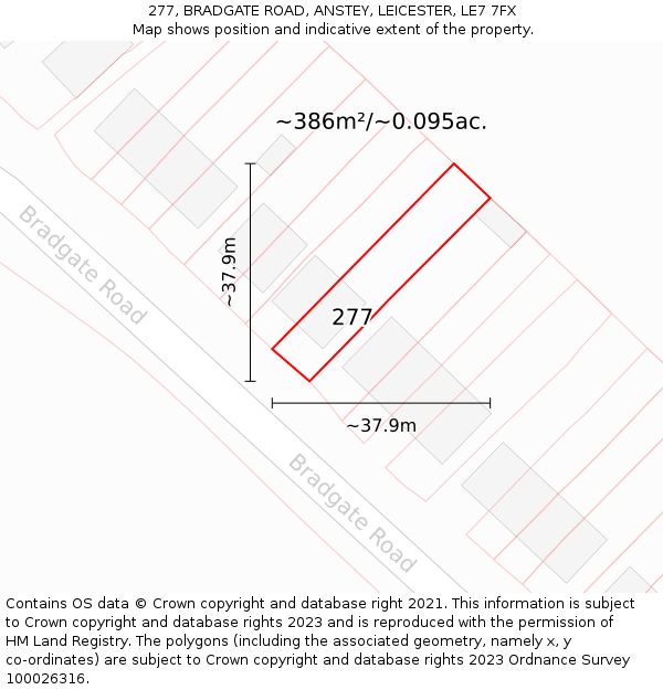 277, BRADGATE ROAD, ANSTEY, LEICESTER, LE7 7FX: Plot and title map