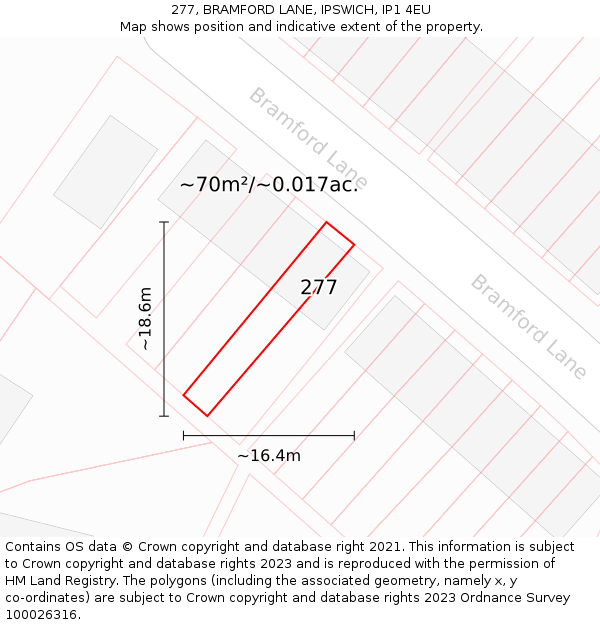 277, BRAMFORD LANE, IPSWICH, IP1 4EU: Plot and title map
