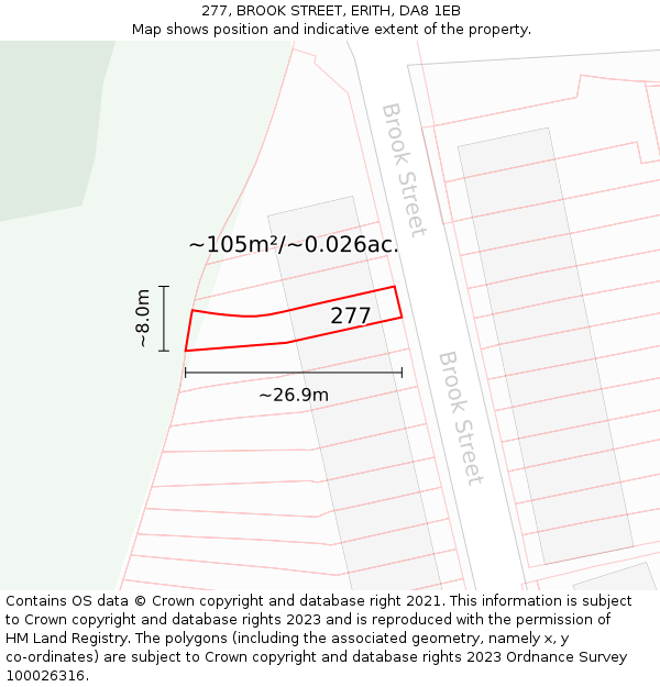 277, BROOK STREET, ERITH, DA8 1EB: Plot and title map