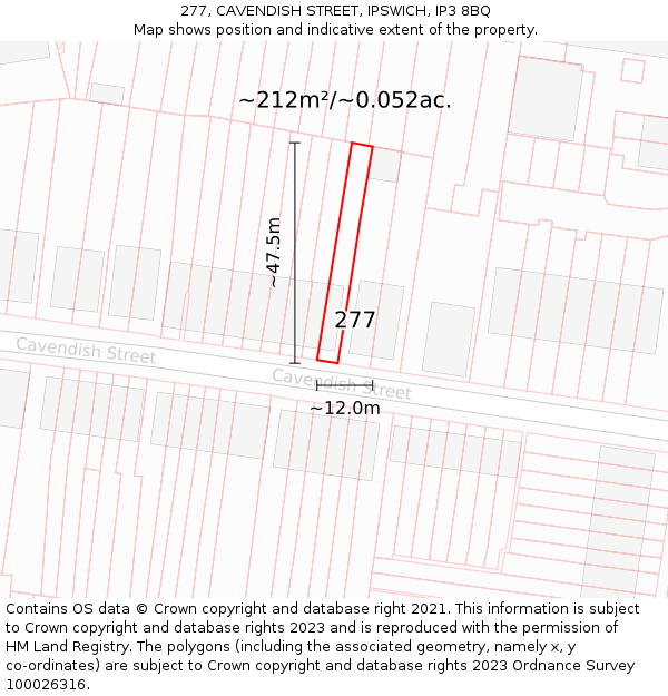 277, CAVENDISH STREET, IPSWICH, IP3 8BQ: Plot and title map