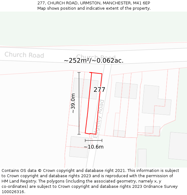 277, CHURCH ROAD, URMSTON, MANCHESTER, M41 6EP: Plot and title map