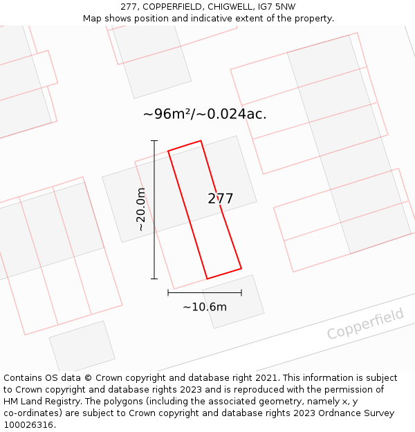 277, COPPERFIELD, CHIGWELL, IG7 5NW: Plot and title map