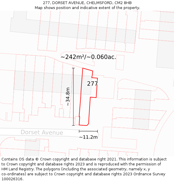 277, DORSET AVENUE, CHELMSFORD, CM2 8HB: Plot and title map
