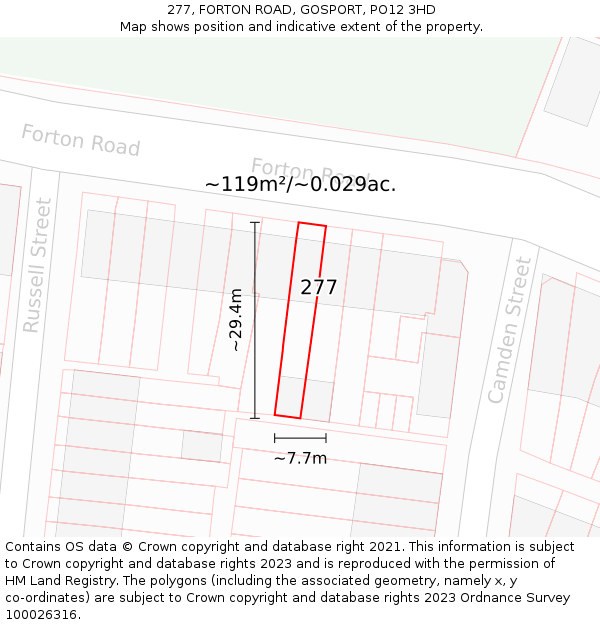 277, FORTON ROAD, GOSPORT, PO12 3HD: Plot and title map