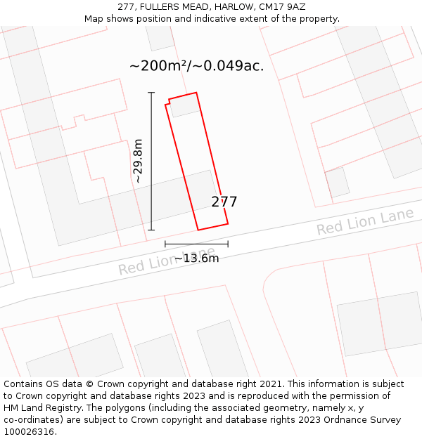 277, FULLERS MEAD, HARLOW, CM17 9AZ: Plot and title map