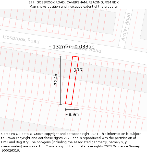 277, GOSBROOK ROAD, CAVERSHAM, READING, RG4 8DX: Plot and title map