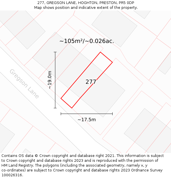 277, GREGSON LANE, HOGHTON, PRESTON, PR5 0DP: Plot and title map