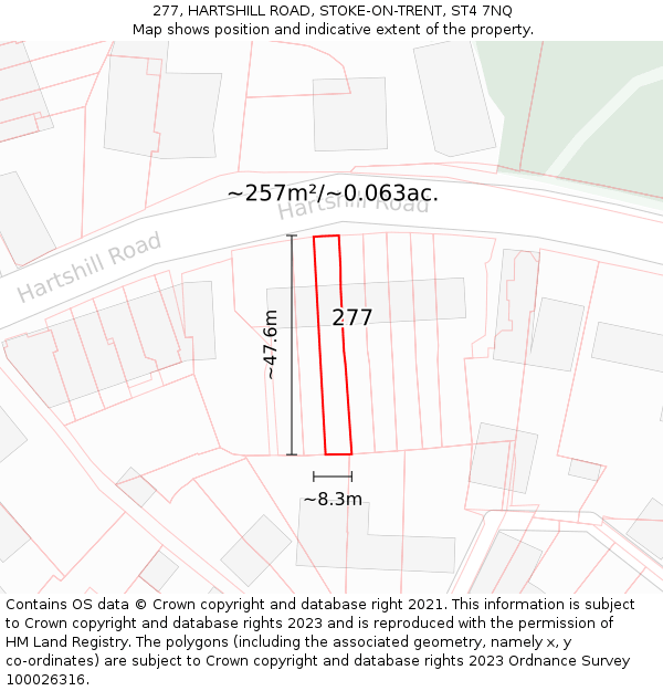 277, HARTSHILL ROAD, STOKE-ON-TRENT, ST4 7NQ: Plot and title map