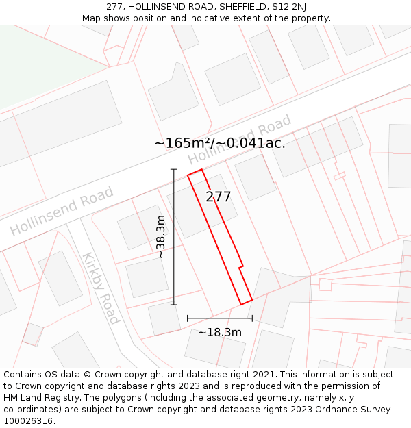 277, HOLLINSEND ROAD, SHEFFIELD, S12 2NJ: Plot and title map