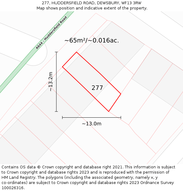 277, HUDDERSFIELD ROAD, DEWSBURY, WF13 3RW: Plot and title map