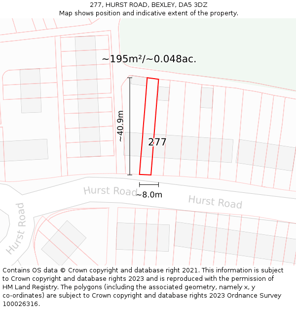 277, HURST ROAD, BEXLEY, DA5 3DZ: Plot and title map