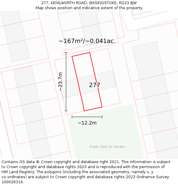 277, KENILWORTH ROAD, BASINGSTOKE, RG23 8JW: Plot and title map