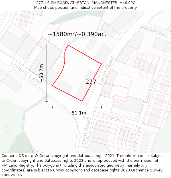 277, LEIGH ROAD, ATHERTON, MANCHESTER, M46 0PQ: Plot and title map