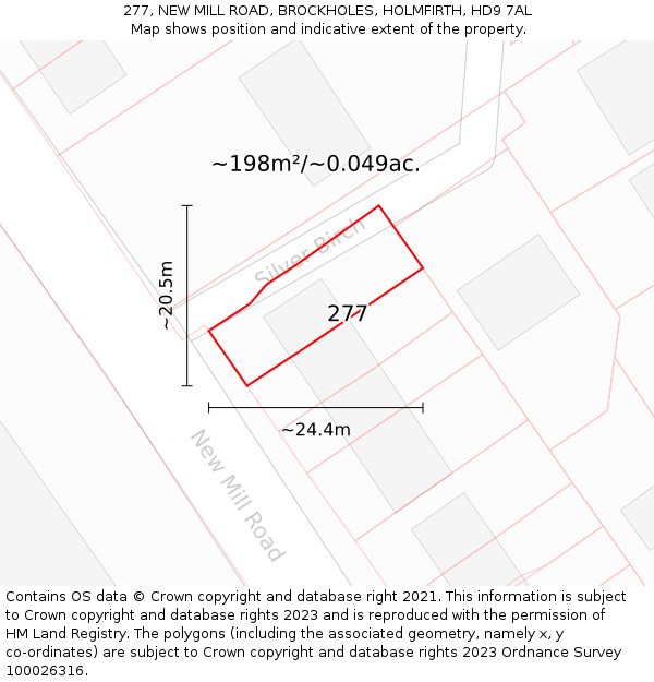 277, NEW MILL ROAD, BROCKHOLES, HOLMFIRTH, HD9 7AL: Plot and title map