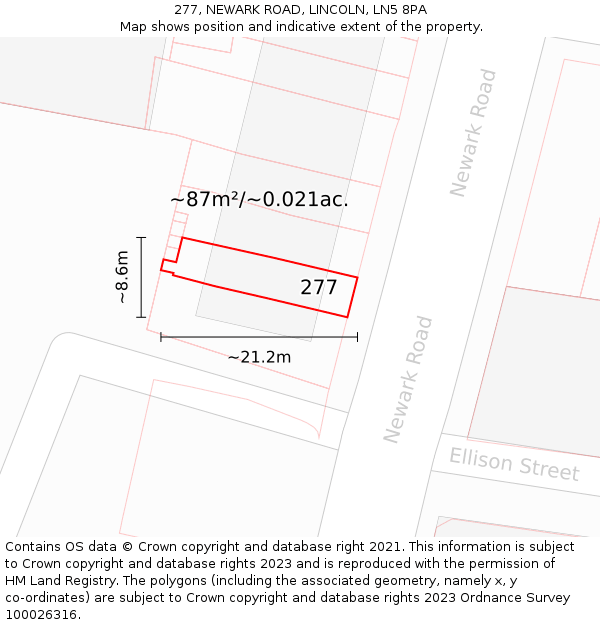 277, NEWARK ROAD, LINCOLN, LN5 8PA: Plot and title map