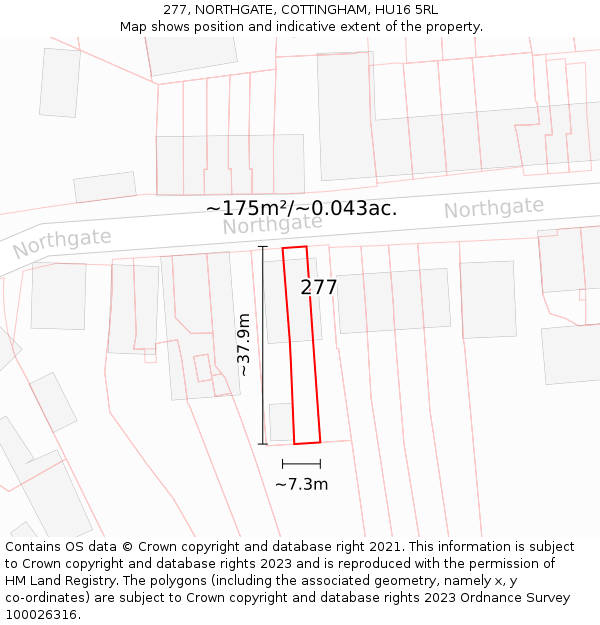 277, NORTHGATE, COTTINGHAM, HU16 5RL: Plot and title map