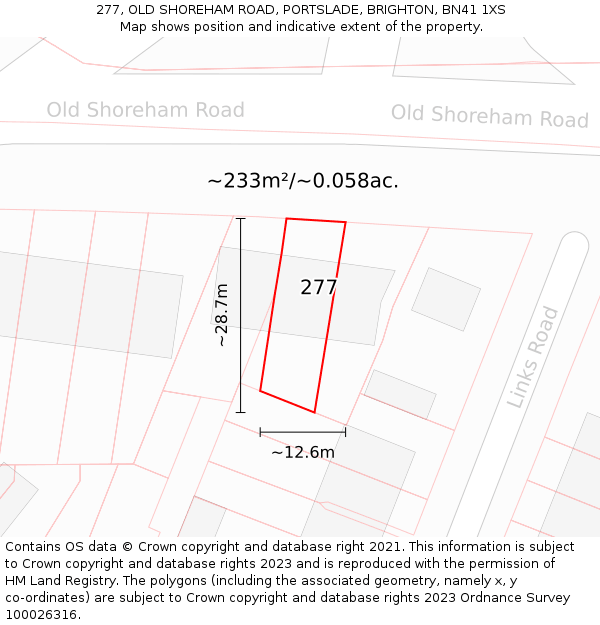 277, OLD SHOREHAM ROAD, PORTSLADE, BRIGHTON, BN41 1XS: Plot and title map