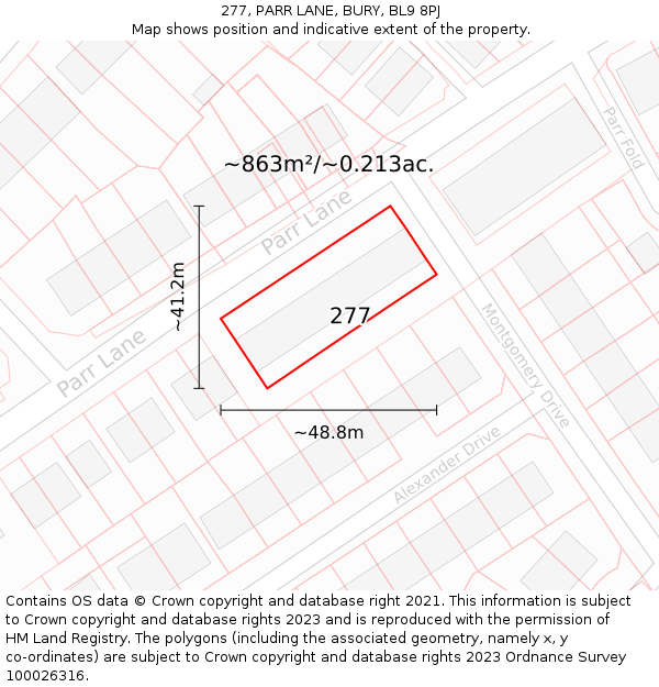277, PARR LANE, BURY, BL9 8PJ: Plot and title map