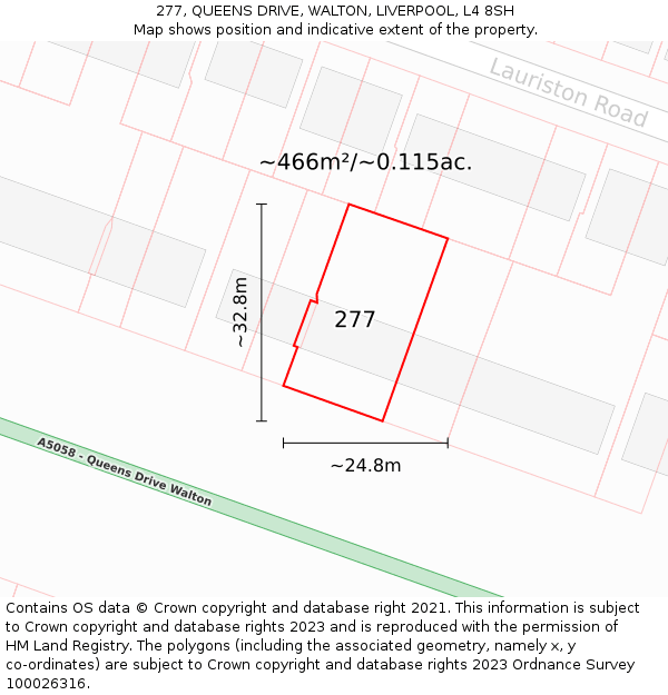 277, QUEENS DRIVE, WALTON, LIVERPOOL, L4 8SH: Plot and title map
