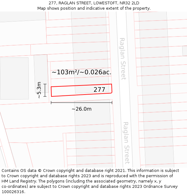 277, RAGLAN STREET, LOWESTOFT, NR32 2LD: Plot and title map