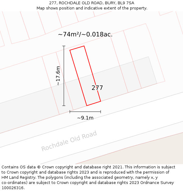 277, ROCHDALE OLD ROAD, BURY, BL9 7SA: Plot and title map