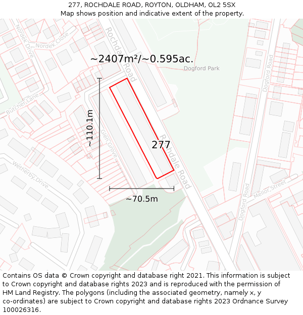 277, ROCHDALE ROAD, ROYTON, OLDHAM, OL2 5SX: Plot and title map