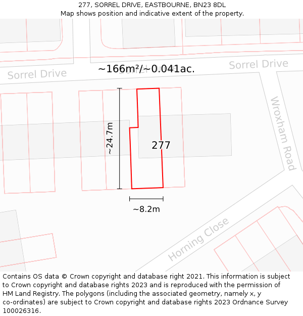 277, SORREL DRIVE, EASTBOURNE, BN23 8DL: Plot and title map