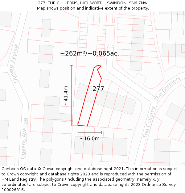 277, THE CULLERNS, HIGHWORTH, SWINDON, SN6 7NW: Plot and title map
