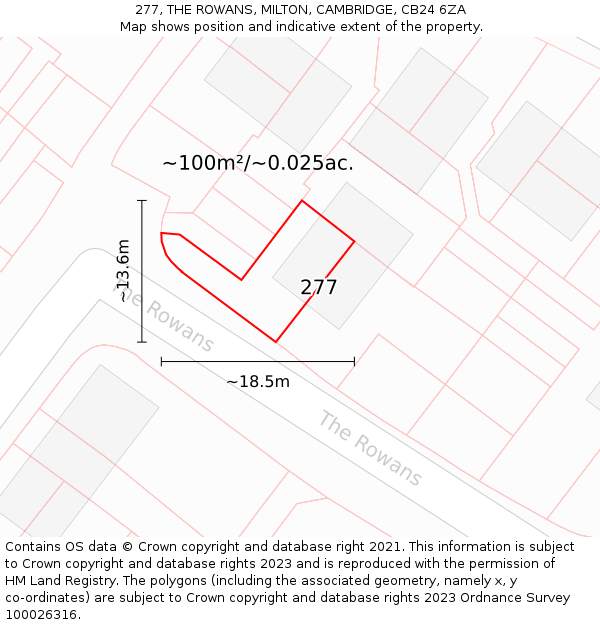 277, THE ROWANS, MILTON, CAMBRIDGE, CB24 6ZA: Plot and title map