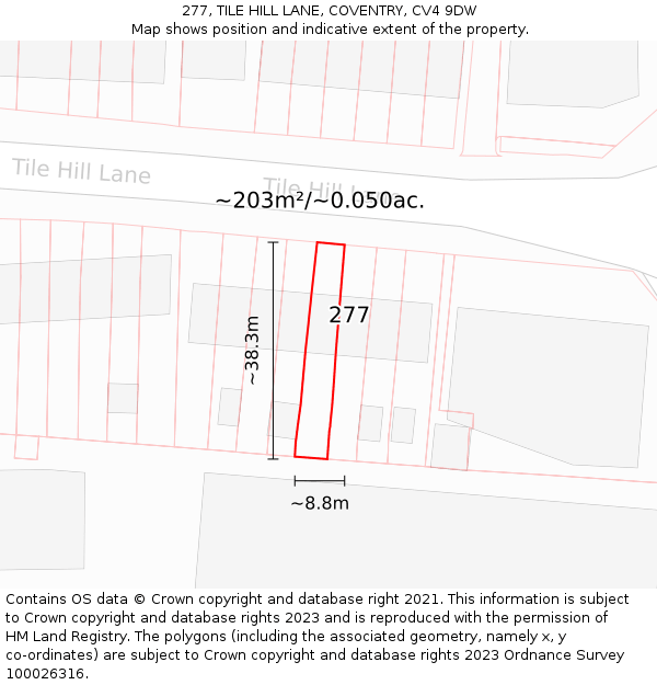 277, TILE HILL LANE, COVENTRY, CV4 9DW: Plot and title map