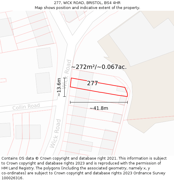277, WICK ROAD, BRISTOL, BS4 4HR: Plot and title map